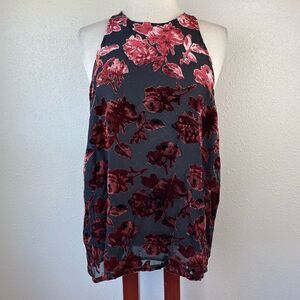 Adiva Floral Velour Sleeveless Blouse Top Size L